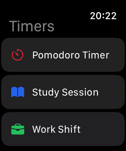 Timer list on Apple Watch