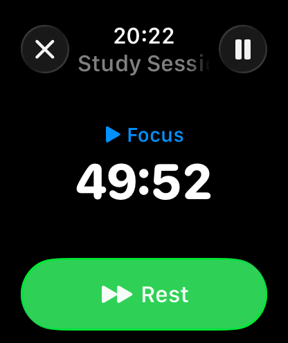 Active focus session on Apple Watch